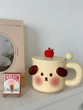 Gaeaspace  -  Cartoon Cute Piggy Mug Stereo Puppy Ears Milk Cup with Fresh Ins Style Office Lid Spoon Ceramic Coffee Cup