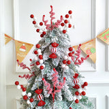 Gaeaspace  -  1pc Red White Ball Bouquet Striped Wool Branches Christmas Ornaments Home Cuttings New Year Gifts Christmas Decoration Navidad