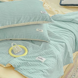 Gaeaspace  -  Korean Style Seersucker Washed Cotton Summer Quilt Four-Piece Set Bare Sleeping Quilt Summer Blanket Airable Cover