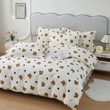 Gaeaspace  -  Cute Bear 100% Cotton Duvet Cover Cartoon Theme Bedding Set Kawaii Animal Comforter Cover Heart Print Bed Sets with 2 Pillowcase