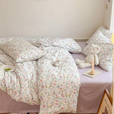 Gaeaspace  - Cartoon Bear and Rabbit Flowers Bedding Set, Single, Double, Queen, King Size, Duvet Cover, Bed Sheet, Pillowcases, 100% Cotton