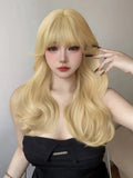 Gaeaspace  -  26Inch Blonde Lolita Lady Synthetic Wigs With Bang Long Natural Wavy Hair Wig For Women Daily Cosplay Drag Party Heat Resistant