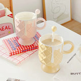 Gaeaspace  -  Office Ceramic Water Mug Cream Ice Cream Coffee Cup with Stirring Spoon Ceramic Cup Ins High Beauty Personalized Milk Cup