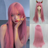 Gaeaspace  -  Women's Synthetic Cosplay Lolita Wigs With Cut Bang Blue Pink Blonde Red Long Straight Hair For Party Lady Girl