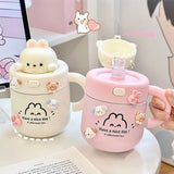 Gaeasdpace  -  1pc Bear Coffee Thermal Cup For Hot Cold Drinks Water Tea Milk Thermos Mug Stainless Steel Cup With Straw Lid Portable Bottle