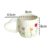 Gaeaspace  -  350ML Ceramic Coffee Mugs Tulip Love Handle Cups Hand Pinched Irregular White Color Flower Milk Mug Oatmeal Breakfast Tea Cup