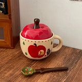 Gaeaspace  -  Vintage Mug With Lid And Spoon Apple Shape Ceramic Mug Water Cup Girls Mug Christmas Gift Coffee Mug Couple Milk Breakfast Mug