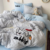 Gaeaspace  -  Cartoon Embroidery Duvet Cover Set No Filler with Flat Sheet Pillowcases Single Double Queen Girls Korean Bedding Sets Textiles