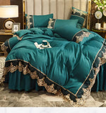 Gaeaspace  -  Skincare Polished Light Luxury European Style Embroidery Four Piece Set Solid Color Lace Bed Skirt Four Piece Set