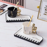 Gaeaspace  -  Nordic Creative Piano Black and White Key Ceramic Coffee Cup with Spoon Mug Exquisite Cappuccino Coffee Afternoon Tea Water Cup