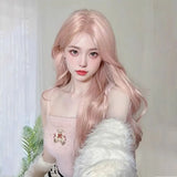 Gaeaspace -  Pink Wig for Women Long Wave Cospaly Lolita Daily Party Synthetic Wigs with Bangs Fake Hair High Temperature Wig 가발