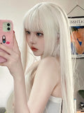 Gaeaspace  -  Lolita Wig Long Straight white Wig with Bangs Headband Synthetic Wigs for Women Human Hair