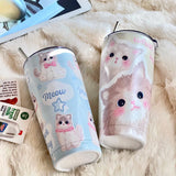 Gaeaspace  -  Kawaii Cat Thermos Cups Tumbler For Hot Cold Coffee Tea Cute 550ml Sainless Steel With Straw Insulated Thermal Cup Water Bottle