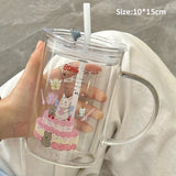 Gaeaspace  -  1000ml Cute Glass Cups Aesthetic With Lid And Straw For Cold Hot Coffee Mug Big Glasses Cup For Drinks Water Tea Milk Juice Beer