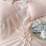 Gaeaspace   -  Lace Ruffles Princess Wedding Bedding Set, Queen Size, Hand-Made, Pleat, Pearl, Duvet Cover, Bedclothes, Sheet, Pillowcases