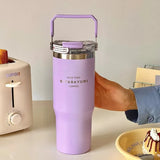 Gaeaspace  -  Large Capacity Insulation Cup Vacuum Thermal Cold Straw Water Bottle Simple Portable Outdoor Double Drink Car Coffee Mug