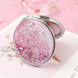 Gaeaspace  -  Folding Double-Sided Cosmetic Mirrors for Women Gifts with Flowing Sparkling Sand Mini Makeup Mirror Compact Pocket Mirrors Pink