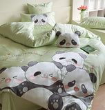 Gaeaspace  -  Cute cartoon embroidery panda green beding set,twin full queen king kawaii cotton home textile bed sheet pillow case quilt cover