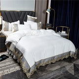 Gaeaspace  -  Princess style big lace side bed on four-piece set washed ice silk silk silk bed skirt white bedspread