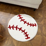 Gaeaspace  -  Baseball Stitch Design Round Tufted Rug Soft Carpet and Cozy for Sports Themed Rooms and Kids Play Areas