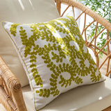 Gaeaspace  -  Green Leaves Lily of the Valley Floral Embroidered Pillowcase Cushion Cover Morden Casual Cotton Case Sofa Bedroom Decro 45x45cm