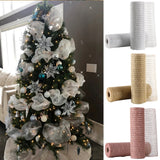 Gaeaspace  -  26cm 10 Yards Gold White DIY Xmas Tree Glitter Mesh silk ribbon Decorations Wedding Navidad Christmas Decorations For Home