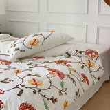 Gaeaspace  -  100% Cotton Bohemia Style Flowers Embroidery Queen King Size 4pcs Bedding Set Vintage Rural Duvet Cover Set Bed Sheet Pillowcase