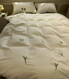 Gaeaspace  -  Fashion embroidery flower butterfly beige green beding set,full queen king cotton home textile bed sheet pillow case quilt cover