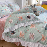 Gaeaspace  -  Princess Ruffle Sweet Heart Bedding Sets Brushed Quilt Cover Bed Sheet Girls Kids Duvet Cover Decor Home Textiles