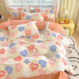 Gaeaspace  -  INS Double-sided Availability Pink Blue Cute Cat And Rabbit Bedding Set Duvet Cover Sheets With Pillowcases Full Size Bedroom