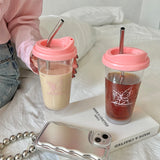 Gaeasapce  -  Cute Butterfly Water Bottle With Filter Tritan Coffee  Juice Milk Tea Straw Cup Drink Bottle Portable Original Cups BPA Free