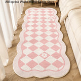 Gaeaspace  -  Pink Lattice Carpet for Bedroom Cute Cartoon Plaid Plush Children Bedside Rug Home Decoration Living Room Floral Fluffy Mat