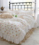 Gaeaspace  -  Romantic fairyfair french floral ruffled beding set,flower full queen king cotton home textile bedspread pillow case quilt cover