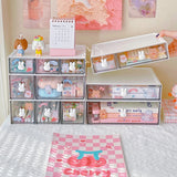 Gaeasapce  -  Cute Desk Organizer Drawer With Sticker Kawaii Plastic Office Table Organizer Stationery Storage Box Container For Home School