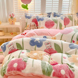 Gaeaspace  -  Winter Thick Warm Plush Comforter Cover Queen Bedding Sets Cartoon Quilt Cover Bed Sheet Pillowcase 4pcs Luxury Bed Linens