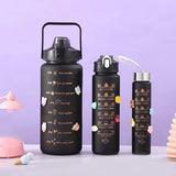 Gaeaspace  -  Kawaii Water Bottle 3 in 1 Gym Sport Bottle 2 Liter Plastic Portable Travel Outdoor Fitness Jugs School Drink Bottles With Straw