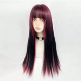 Gaeaspace  -  Pink Highlights Long Straight Lolita Synthetic Wig Double Color Hair Girl Cosplay Daily Use With Bangs