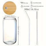 Gaeaspace  -  1/2/4pcs Drinking Glasses With Bamboo Lids And Glass Straw Set 16oz Can Shaped Glass Cups Beer Iced Coffee Glasses Tumbler Cup