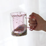 Gaeaspace  -   Shining Fairy Double Layer Quicksand Water Cup Big Ear Coffee Breakfast Heat Insulation Bubble Sequin Creative Glass