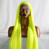 Gaeaspace  -  Green Wig Straight Synthetic Lace Front Wig Long Fluorescent Neon Green Hair Wig Glueless Wigs for Women Ready to Wear Yellow