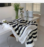 Gaeaspace  -  Ins Nordic Style Lambswool Blanket, Simple Striped, Contrast Color, Korean Style, Office, Home, Casual, Lunch Break