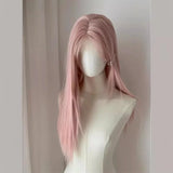 Gaeaspace  -  Mint Blue Green Fore Lace Long Straight Hair Center Split Bang Wig Women's Full Head pink gold wig