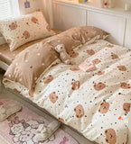 Gaeaspace  -  Cute bear polka dot brown bedding set single double,twin full queen king cotton home textile bed sheet pillow case quilt cover