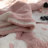 Gaeaspace  -  Ins Flower Grid Plush Blanket Winter Warm Cover Knitted Bedspread Soft Sweet Home Modern Check Flora Sofa Bed Cover