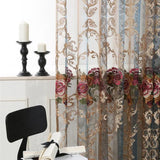 Gaeaspace  -  European Luxury Blue Brown Gradient Sheer Curtain Red Peony Embroidery Window Screen For Living Room Bedroom Villa Home Decor