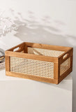 Gaeasapce  -  Japanese Desktop Solid Wood Storage Box Retro Rattan Woven Storage Basket Home Books Snacks Cosmetics Organizer Bo