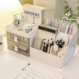 Gaeaspace  -  Desktop Transparent Cosmetics Storage Box Desktop Organizer with Drawers Pen Holder Stationary Storage Rack for Office Desks