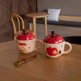 Gaeaspace  -  Vintage Mug With Lid And Spoon Apple Shape Ceramic Mug Water Cup Girls Mug Christmas Gift Coffee Mug Couple Milk Breakfast Mug