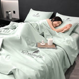 Gaeaspace  - Luxury Embroidery Summer Blanket for Bed Sleeping Non-stick Body Summer Quilt Soft Skin Friendly Air Conditioner Comforter Silky