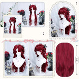 Gaeaspace -  Red Wig Lolita Long Curly Hair Oil Painting Style Bangs Natural Long Wig  32inch Cosplay Wig for Cosplay and Party